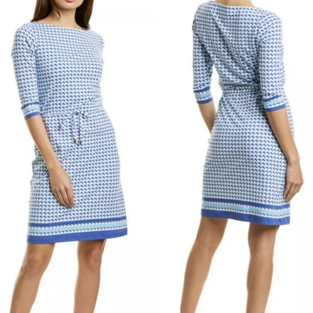 J. McLaughlin Marianne Midi Catalina Cloth Blue Print Quotation Border Dress